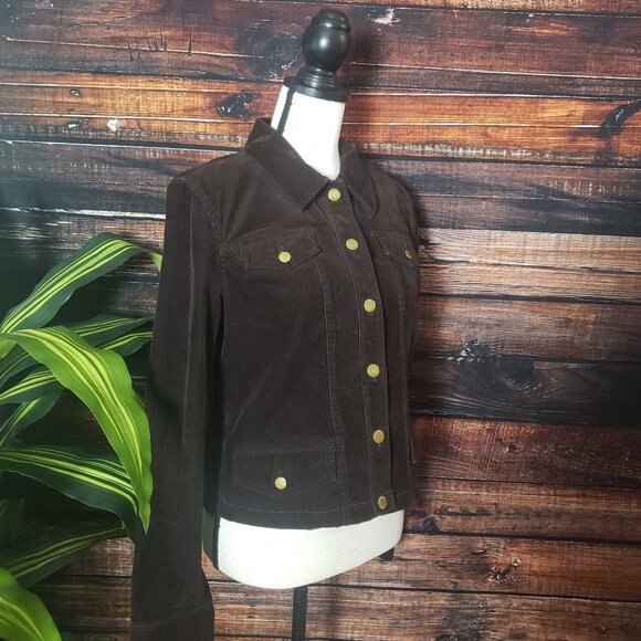 Jones New York M Brown Corduroy Jacket Button Front Stretch - Picture 3 of 12